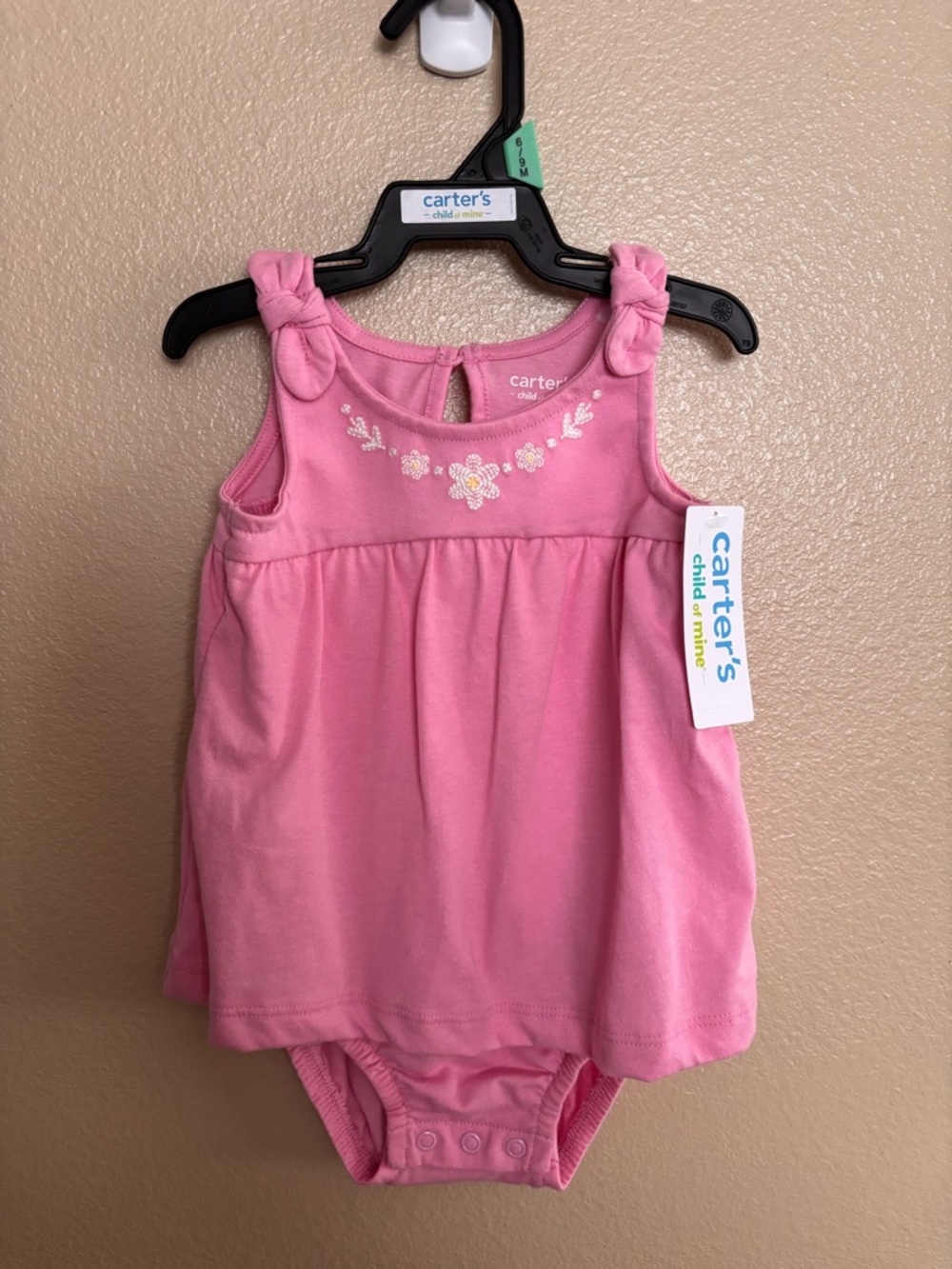 Carter's Pink Floral Knot Shoulder Baby Dress Bodysuit